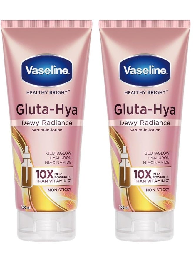 Vaseline Gluta-Hya Dewy Radiance Lotion for Face & Body | Gives Brighter Skin | Glutathione & Niacinamide Infused Moisturizer, 200ml (Pack of 2) - Image 1